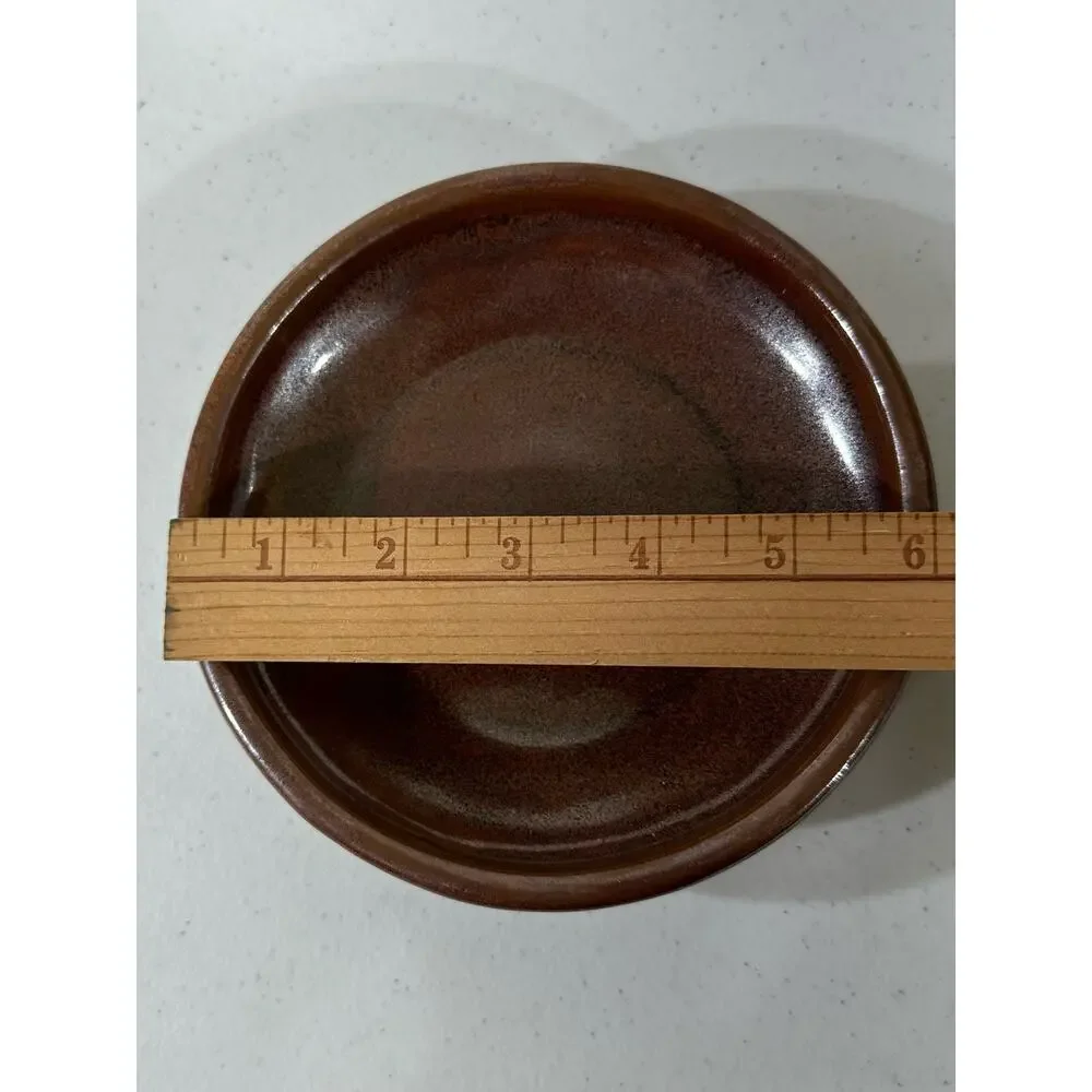 Studio Pottery Art Handmade 2 pc Candle Holder Tray Brown Signed Tom‎ Hughes